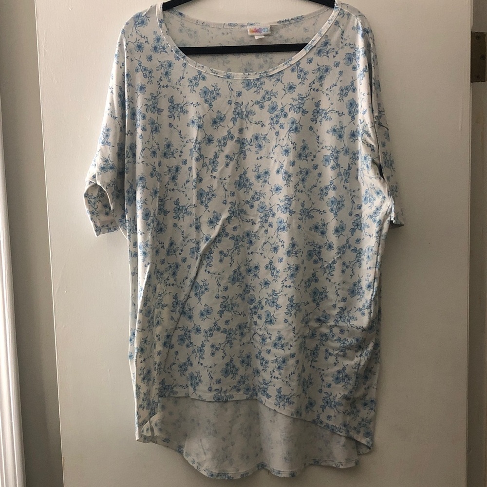 Women's Blue Floral Scoop Neck Top